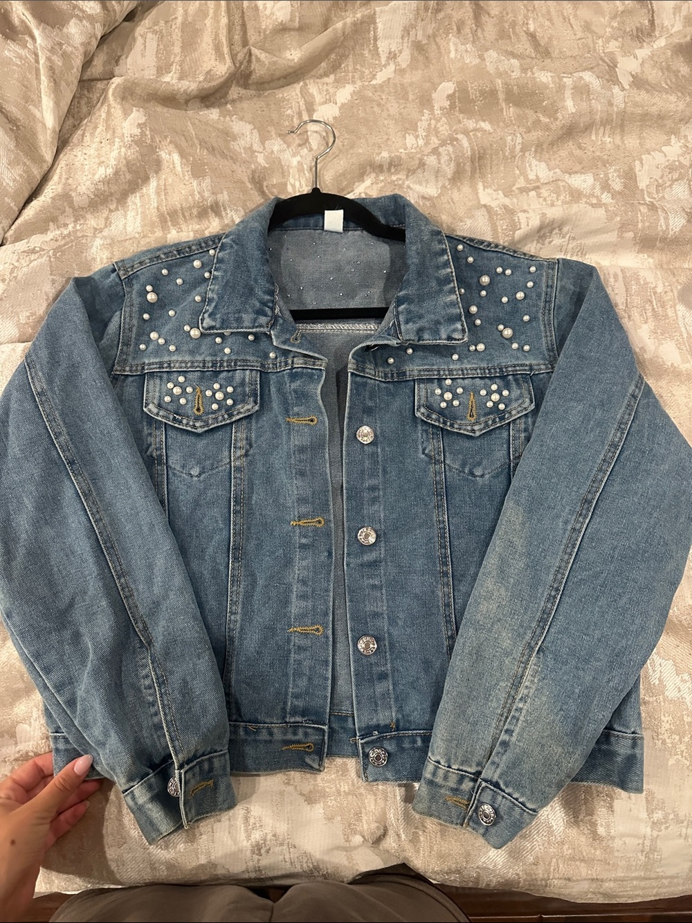 Studded Light Blue Denim Jacket - Women